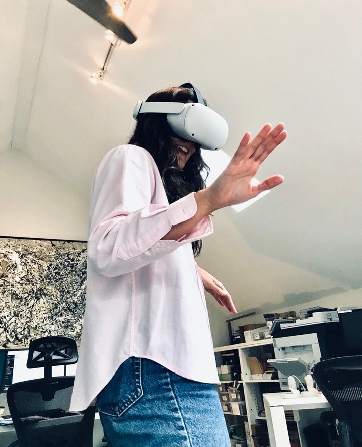 Abigail, one of our summer interns, is testing out a virtual reality walk-through of one of our projects. Coming soon to a client meeting near you!